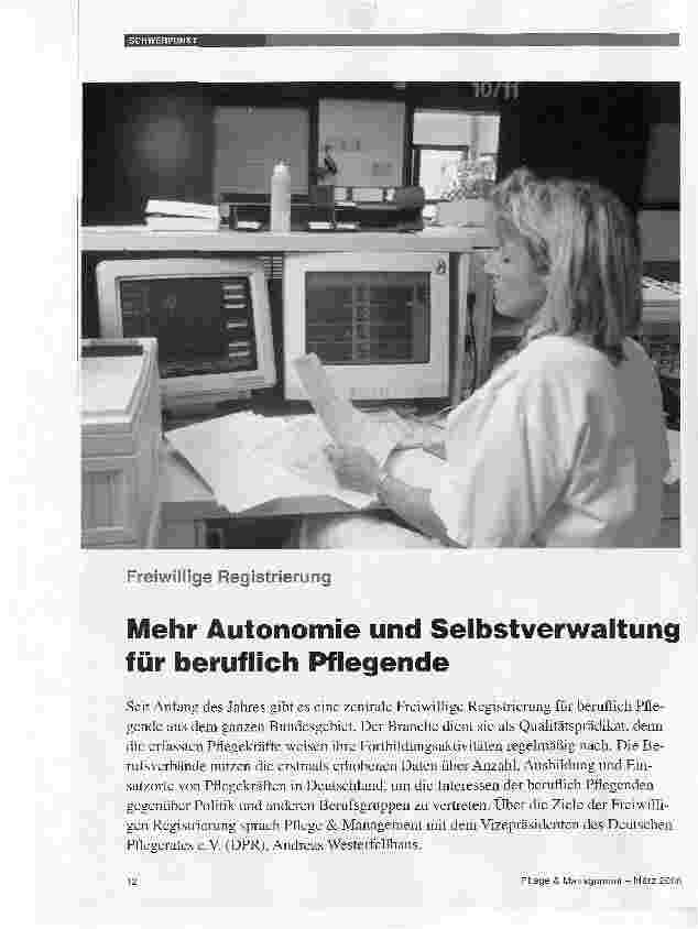 Vorschauseite 1: Mehr Autonomie und Selbstverwaltung für beruflich Pflegende