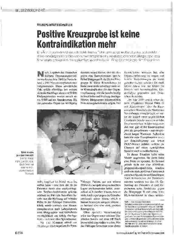 Vorschauseite 1: Positive Kreuzprobe ist keine Kontraindikation mehr
