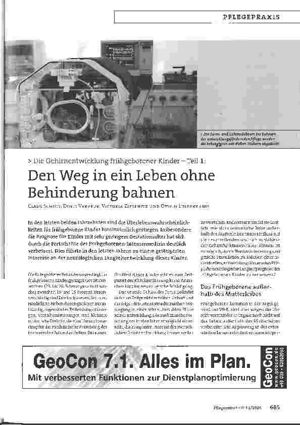 Vorschauseite 1: Die Gehirnentwicklung frühgeborener Kinder - Teil 1:Den Weg in ein Leben ohne Behinderung bahnen