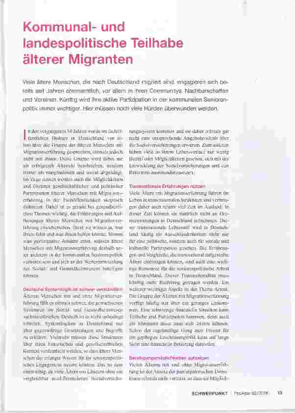 Vorschauseite 1: Kommunalund landespolitische Teilhabe älterer Migranten