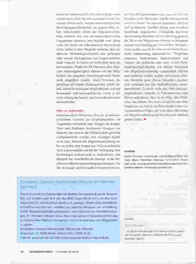Vorschauseite 2: Kommunalund landespolitische Teilhabe älterer Migranten