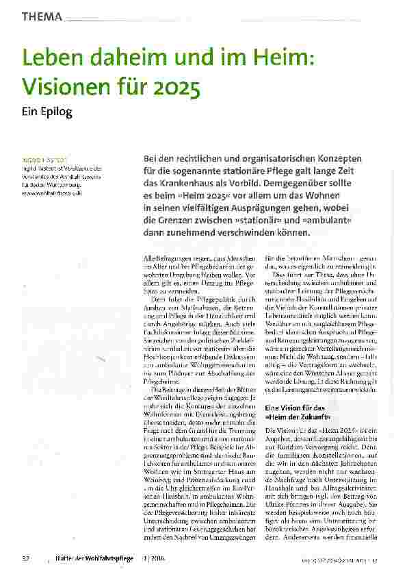 Vorschauseite 1: Leben daheim und im Heim Visionen für 2025