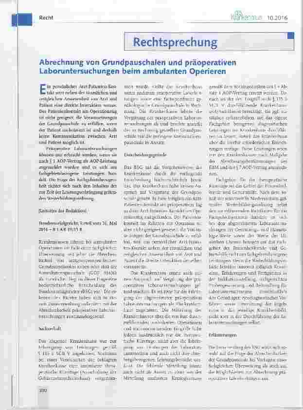 Vorschauseite 1: Abrechnung von Grundpauschalen und präoperativen Laboruntersuchungen beim ambulanten Operieren