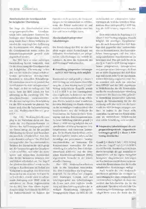 Vorschauseite 2: Abrechnung von Grundpauschalen und präoperativen Laboruntersuchungen beim ambulanten Operieren