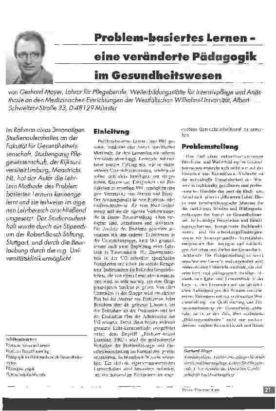 Vorschauseite 1: Problem-basiertes Lernen - eine veränderte Pädagogik im Gesundheitswesen