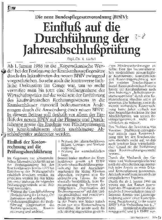 Vorschauseite 1: Die neue Bundespflegesatzverordnung (BPflV) Einfluß auf die Durchführung der Jahresabschlußprüfung