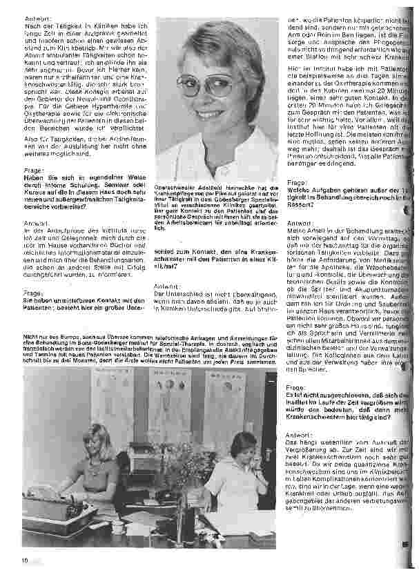 Vorschauseite 2: Das Institut für Spezial-Therapie in Bad Godesberg Interview mit Oberschwester Adelheit Heinschke
