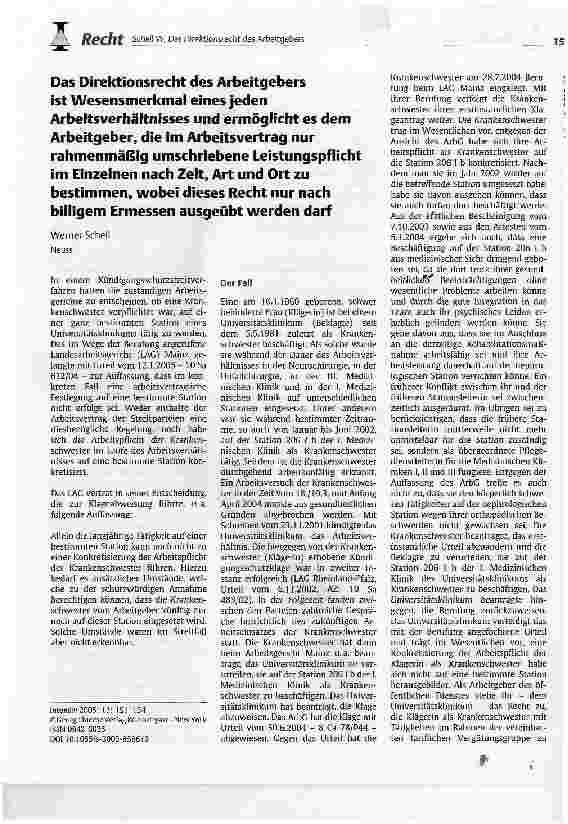 Vorschauseite 1: Das Direktionsrecht des Arbeitgebers ist Wesensmerkmal eines jeden Arbeitsverhältnisses ...