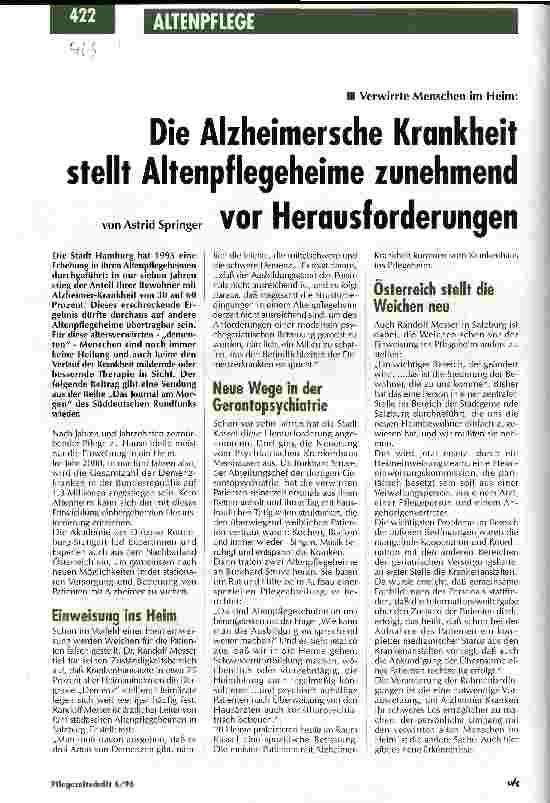 Vorschauseite 1: Die Alzheimersche Krankheit stellt Altenpflegeheime zunehmend vor Herausforderungen Verwirrte Menschen im Heim