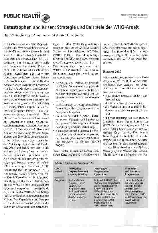 Vorschauseite 1: Katastrophen und Krisen: Strategie und Beispiele der WHO-Arbeit