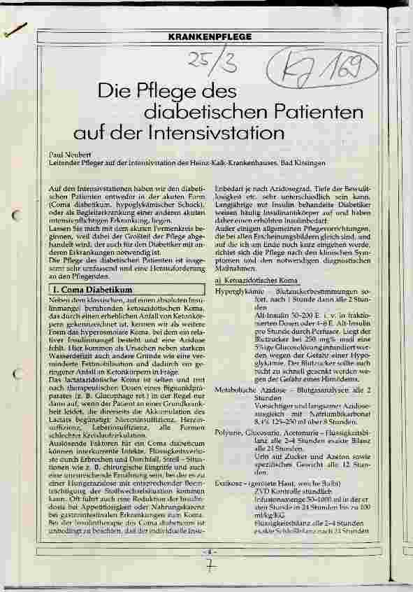Vorschauseite 1: Die Pflege des diabetischen Patienten auf der Intensivstation