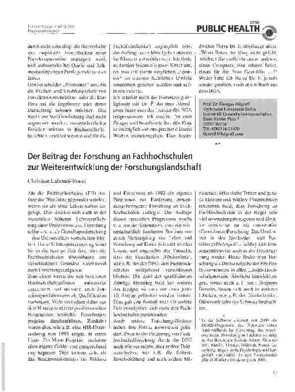 Vorschauseite 1: Der Beitrag der Forschung an Fachhochschulen zur Weiterentwicklung der Forschungslandschaft