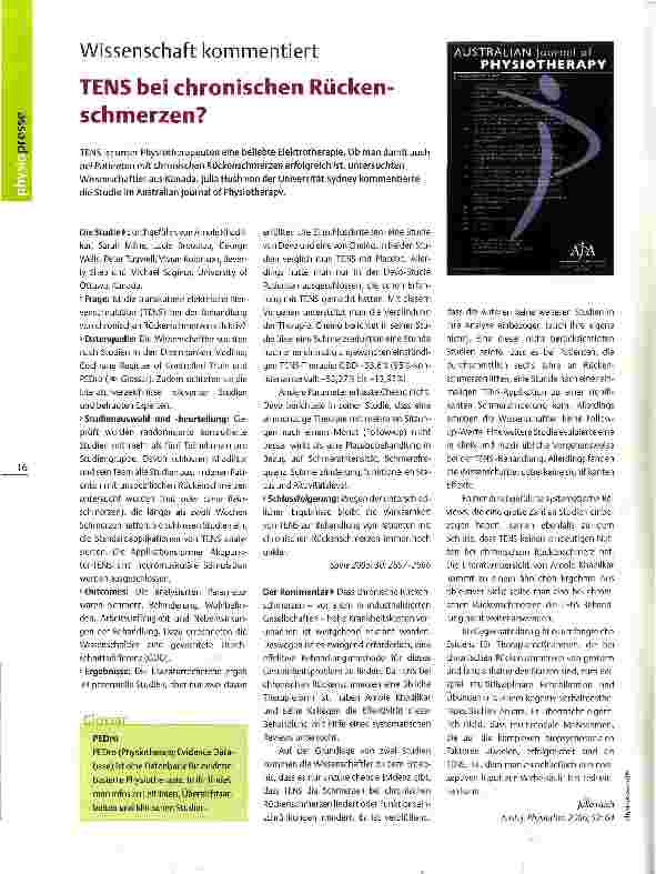 Vorschauseite 1: Wissenschaft kommentiert TENS bei chronischen Rückenschmerzen?