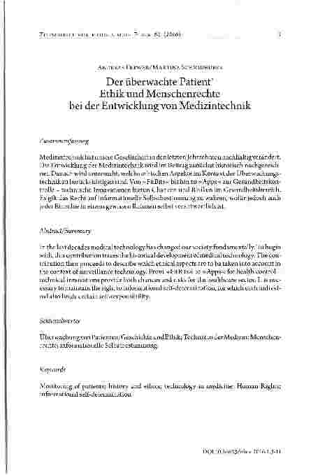 Vorschauseite 1: Der überwachte Patient Ethik und Menschenrechte bei der Entwicklung von Medizintechnik