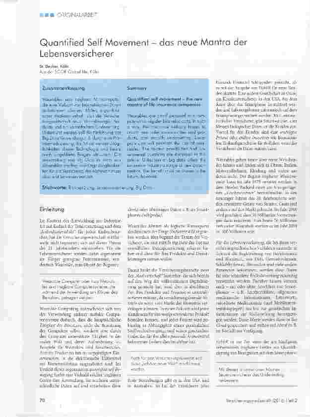 Vorschauseite 1: Quantified Self Movement - das neue Mantra der Lebensversicherer