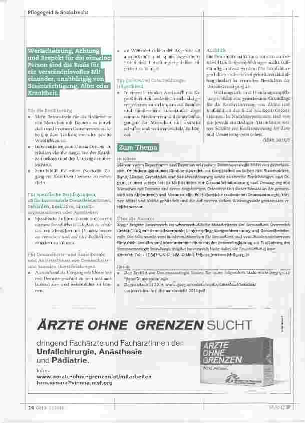 Vorschauseite 3: Erhöhung des Pflegegeldes seit 1.1. 2016