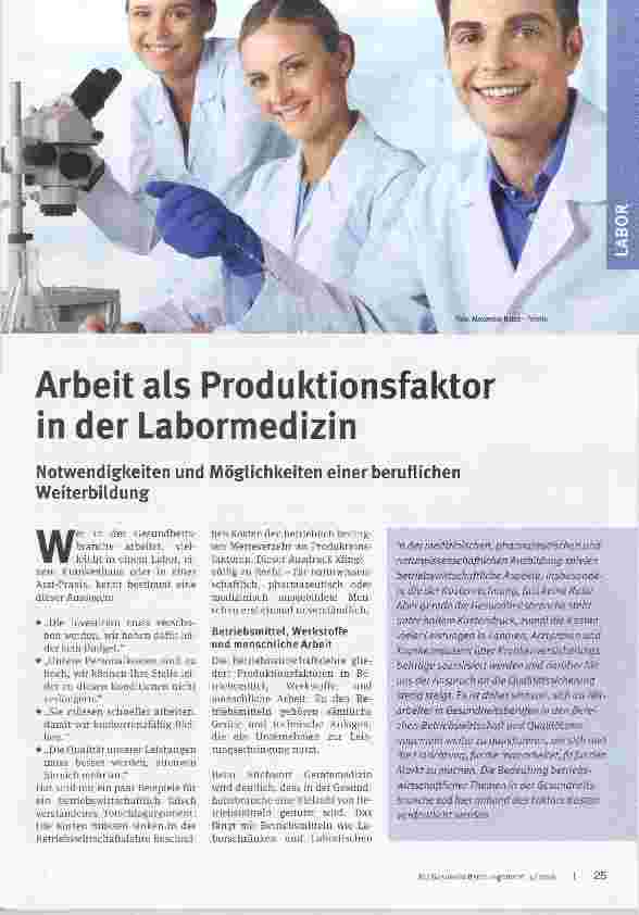 Vorschauseite 1: Arbeit als Produktionsfaktor in der Labormedizin