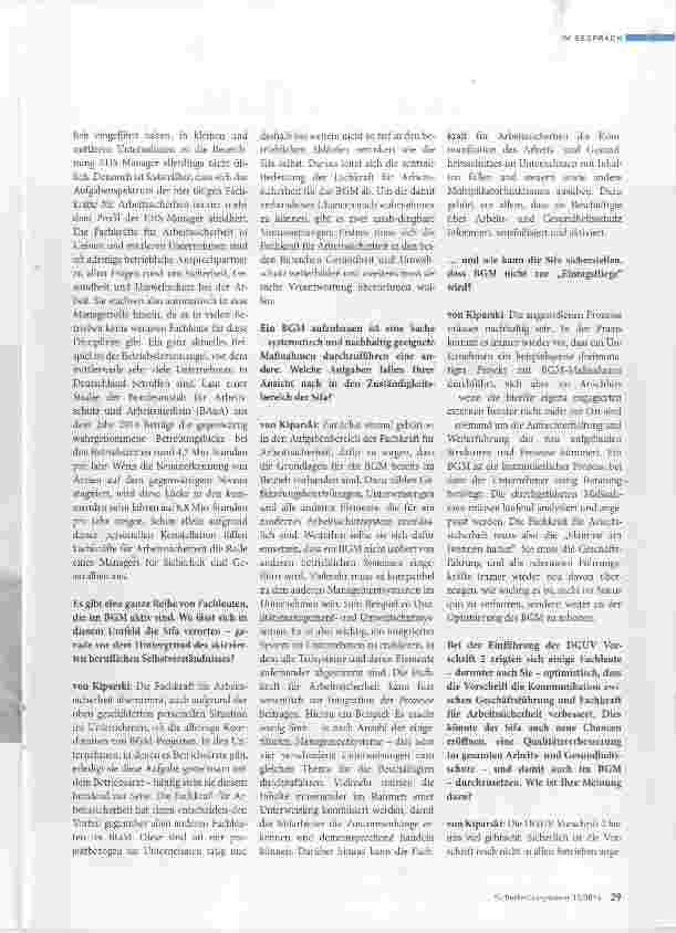 Vorschauseite 2: Die „neue“ Sifa: Betriebliches Gesundheitsmanagement muss gelebt werden