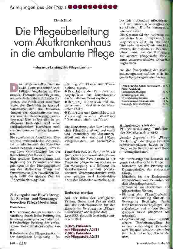 Vorschauseite 1: Die Pflegeüberleitung vom Akutkrankenhaus in die ambulante Pflege eine neue Leistung des Pflegedienstes