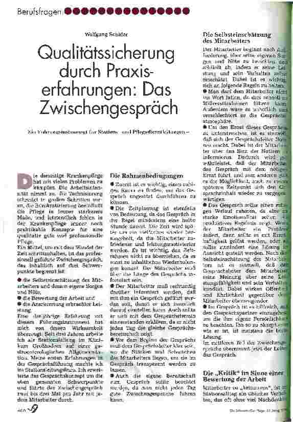 Vorschauseite 1: Qualitätssicherung durch Praxiserfahrungen: Das Zwischengespräch - ein Führungsinstrument für Stationsund Pflegedienstleitungen