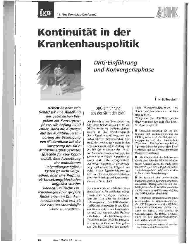 Vorschauseite 1: Kontinuität in der KrankenhauspolitikDRG-Einführung und Konvergenzphase
