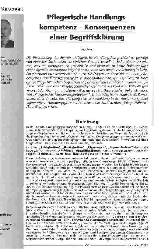 Vorschauseite 1: Pflegerische Handlungskompetenz - Konsequenzen einer Begriffsklärung
