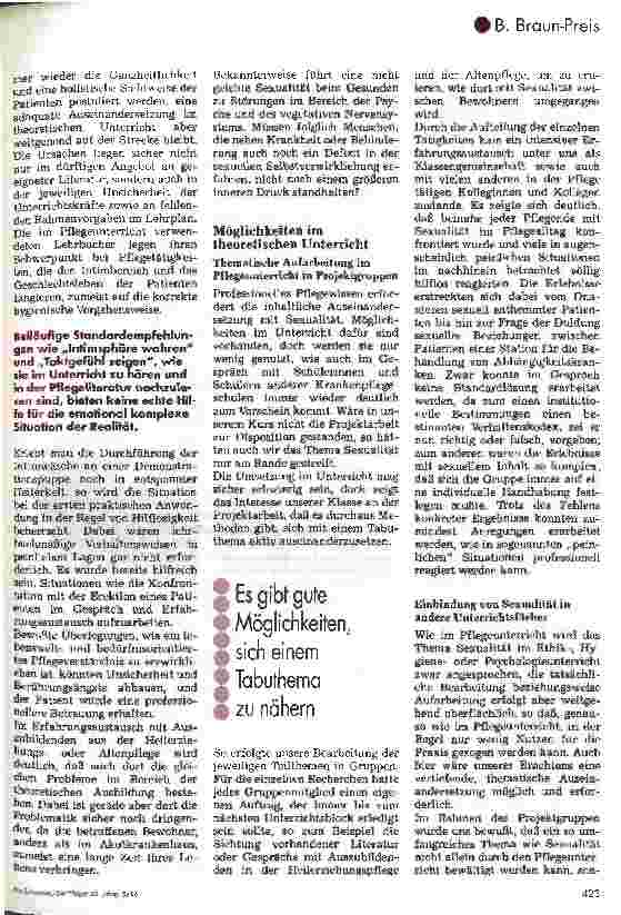 Vorschauseite 2: B/Braun-Preis 95 Berücksichtigung der Sexualität in der Pflege 1. Platz für Krankenund Kinderkrankenpflegeschulen