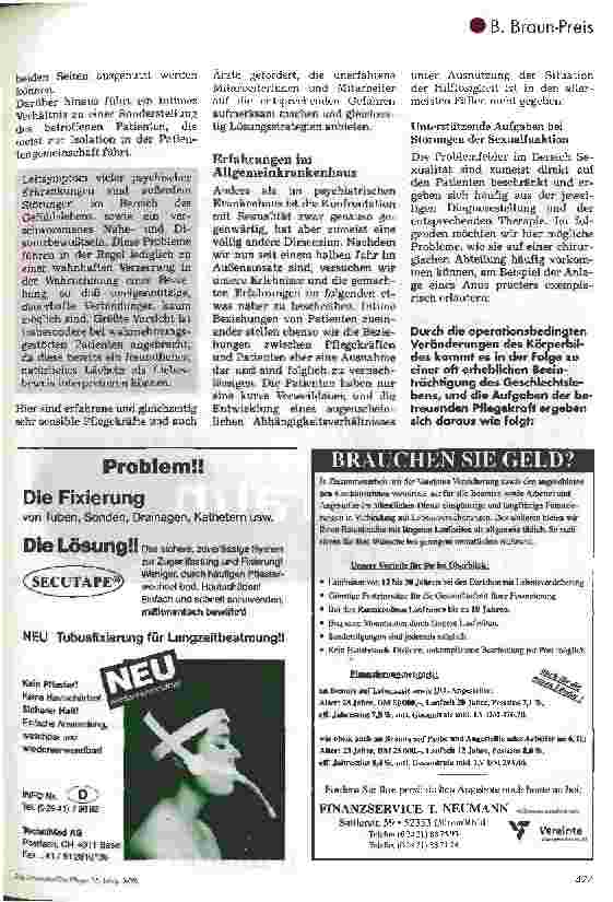 Vorschauseite 6: B/Braun-Preis 95 Berücksichtigung der Sexualität in der Pflege 1. Platz für Krankenund Kinderkrankenpflegeschulen