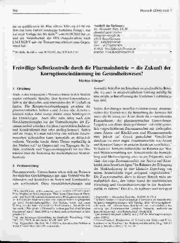 Vorschauseite 1: Freiwillige Selbstkontrolle durch die Pharmaindustrie - die Zukunft der Korruptionseindämmung im Gesundheitswesen?