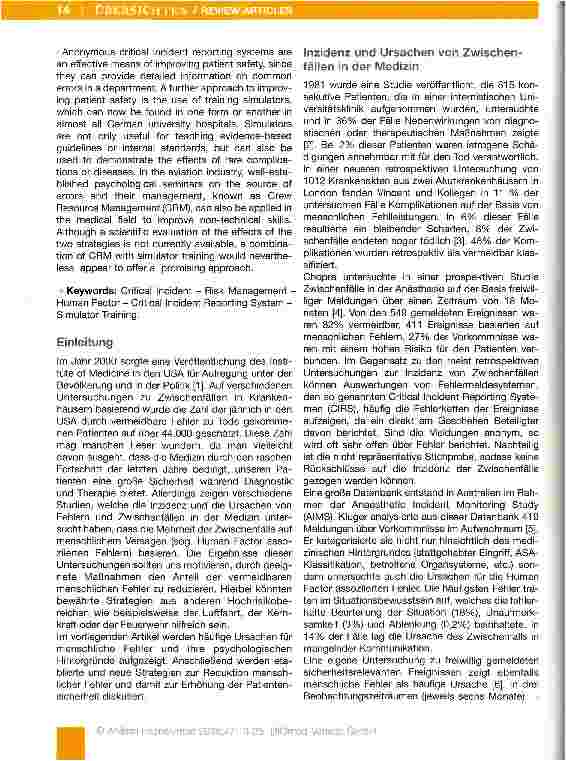 Vorschauseite 2: Vom Fehler zum Zwischenfall - Strategien zur Erhöhung der Patientensicherheit in der Anästhesie