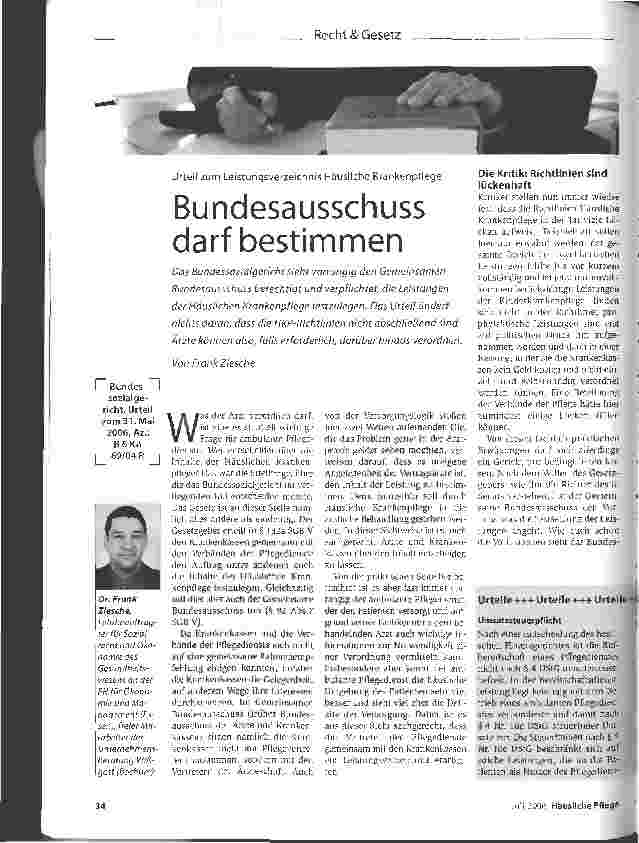 Vorschauseite 1: Urteil zum Leistungsverzeichnis Häusliche Krankenpflege Bundesausschuss darf bestimmen