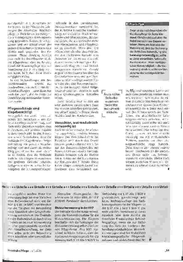 Vorschauseite 2: Urteil zum Leistungsverzeichnis Häusliche Krankenpflege Bundesausschuss darf bestimmen