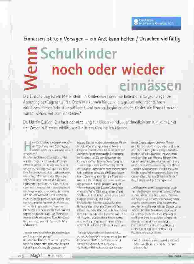 Vorschauseite 1: Wenn Schulkinder noch oder wieder einnässen
