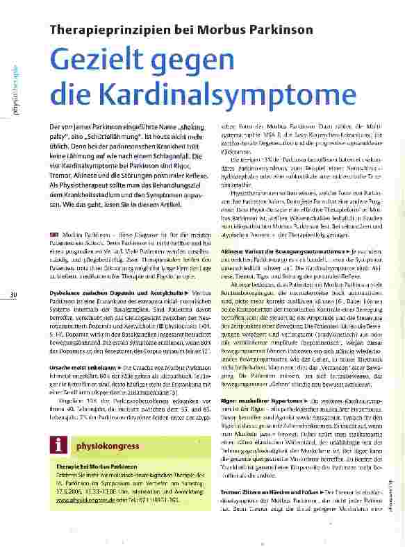 Vorschauseite 1: Therapieprinzipien bei Morbus Parkinson Gezielt gegen die Kardinalsymptome
