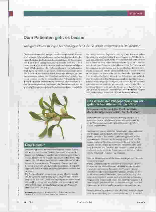 Vorschauseite 1: Dem Patienten geht es besser Weniger Nebenwirkungen bei onkologischen Chemo-/Strahlentherapien durch Iscador