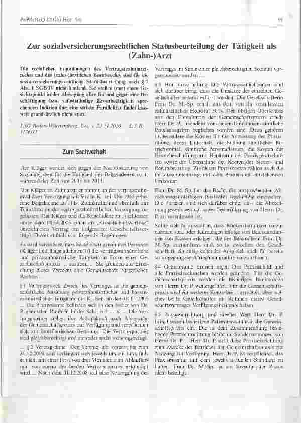 Vorschauseite 1: sozialversicherungsrechtlichen Statusbeurteilung der Tätigkeit als (Zahn-)Arzt