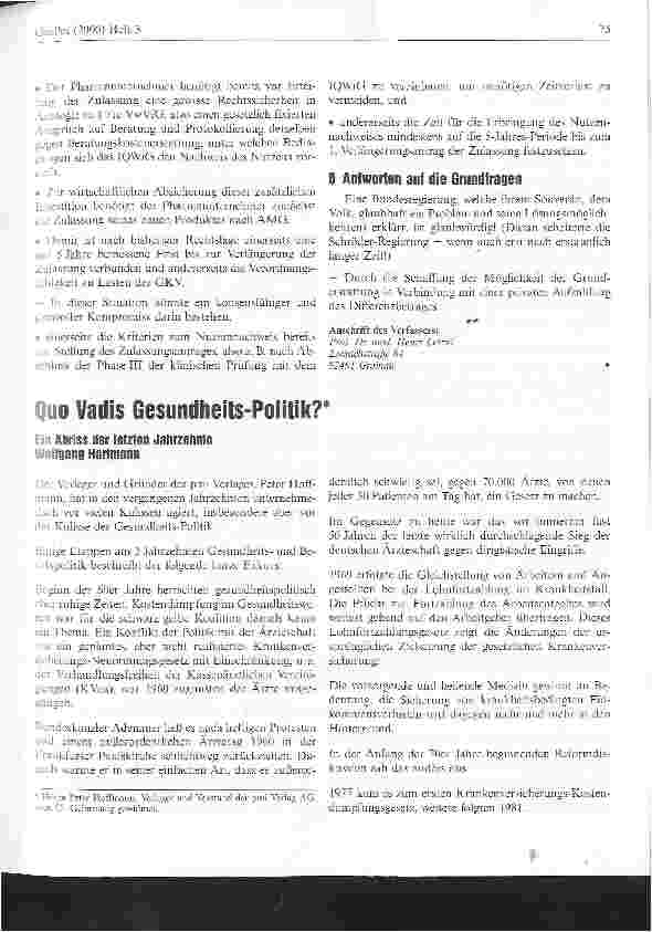 Vorschauseite 1: Quo Vadis Gesundheits-Politik?