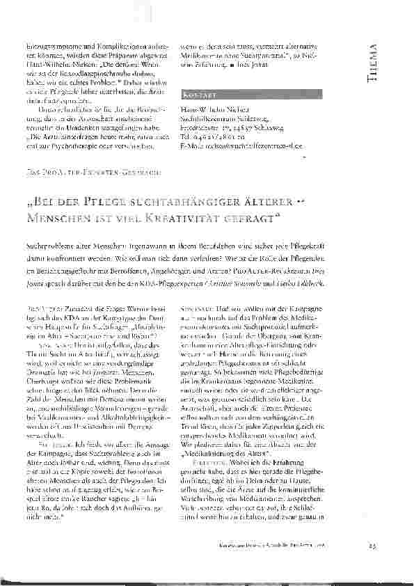 Vorschauseite 1: DAS PROALTER-EXPERTEN-GESPRÄCH:BEI DER PFLEGE SUCHTABHÄNGIGER ÄLTERER ?+ MENSCHEN IST VIEL KREATIVITÄT GEFRAGT