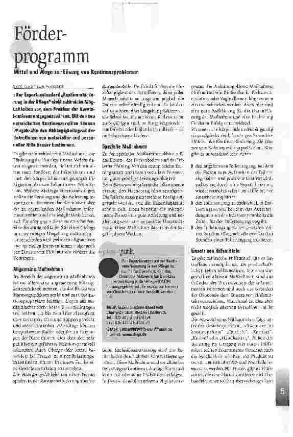 Vorschauseite 1: FörderprogrammMittel und Wege zur Lösung von Kontinenzproblemen