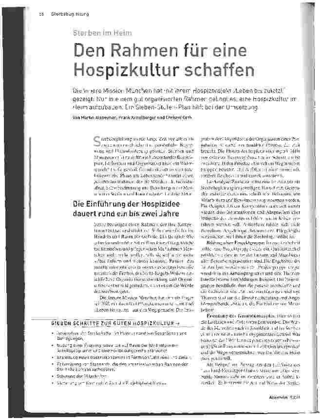 Vorschauseite 1: Den Rahmen für eine Hospizkultur schaffen