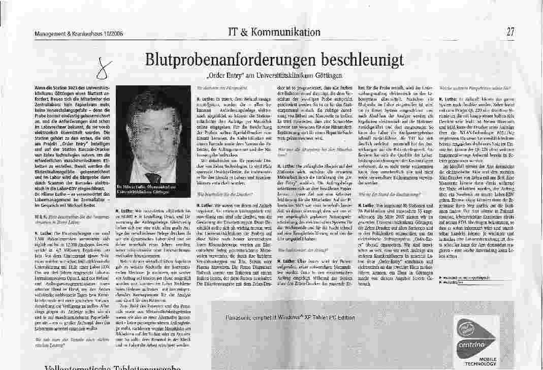 Vorschauseite 1: Blutprobenanforderungen beschleunigt - Order Entry am Universitätsklinikum Göttingen