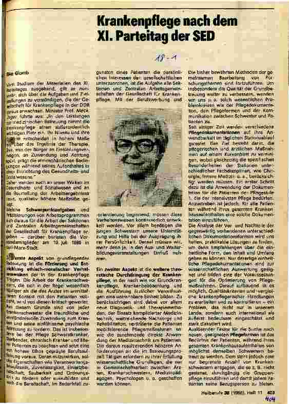 Vorschauseite 1: Krankenpflege nach dem XI. Parteitag der SED