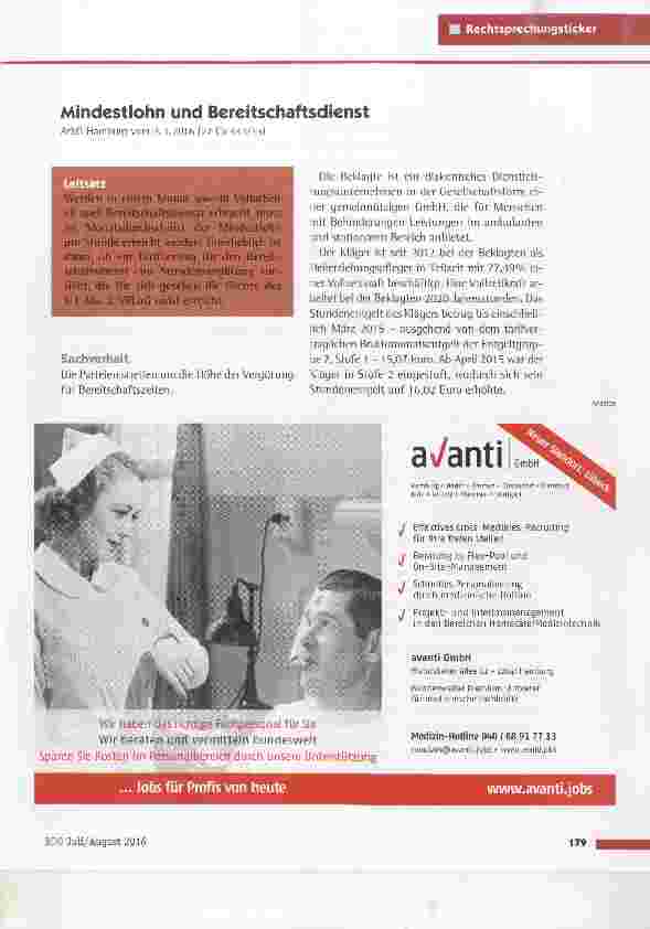 Vorschauseite 1: Mindestlohn und Bereitschaftsdienst