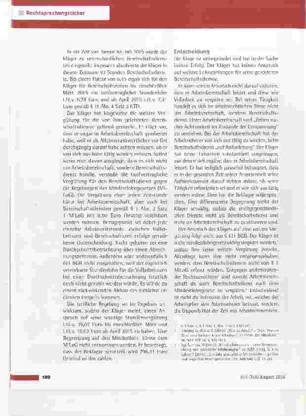 Vorschauseite 2: Mindestlohn und Bereitschaftsdienst