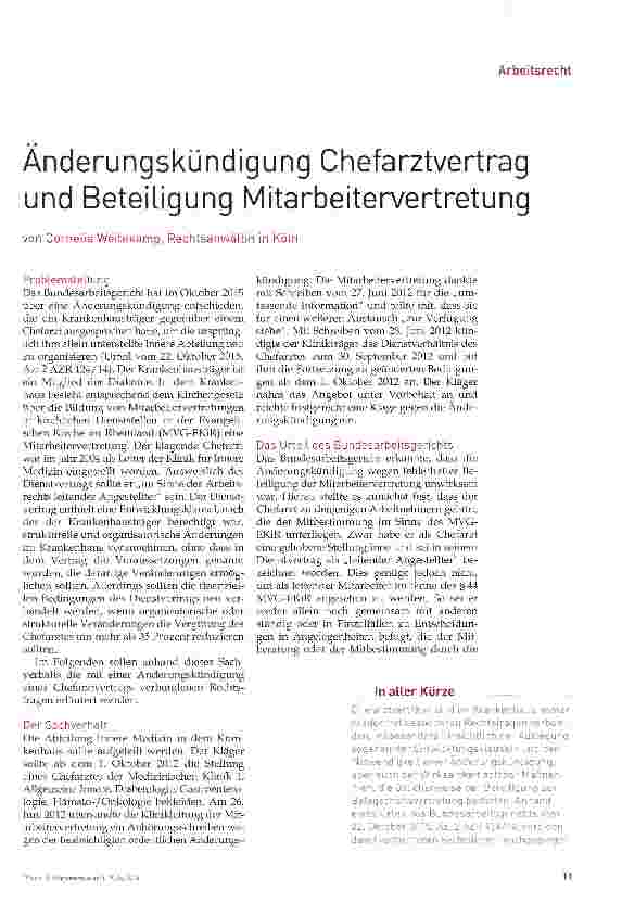 Vorschauseite 1: Änderungskündigung Chefarztvertrag und Beteiligung Mitarbeitervertretung