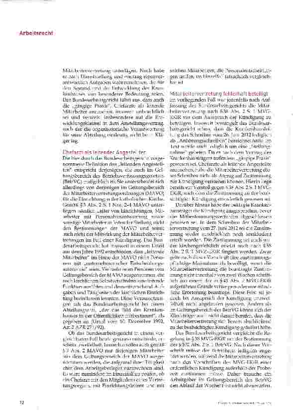 Vorschauseite 2: Änderungskündigung Chefarztvertrag und Beteiligung Mitarbeitervertretung