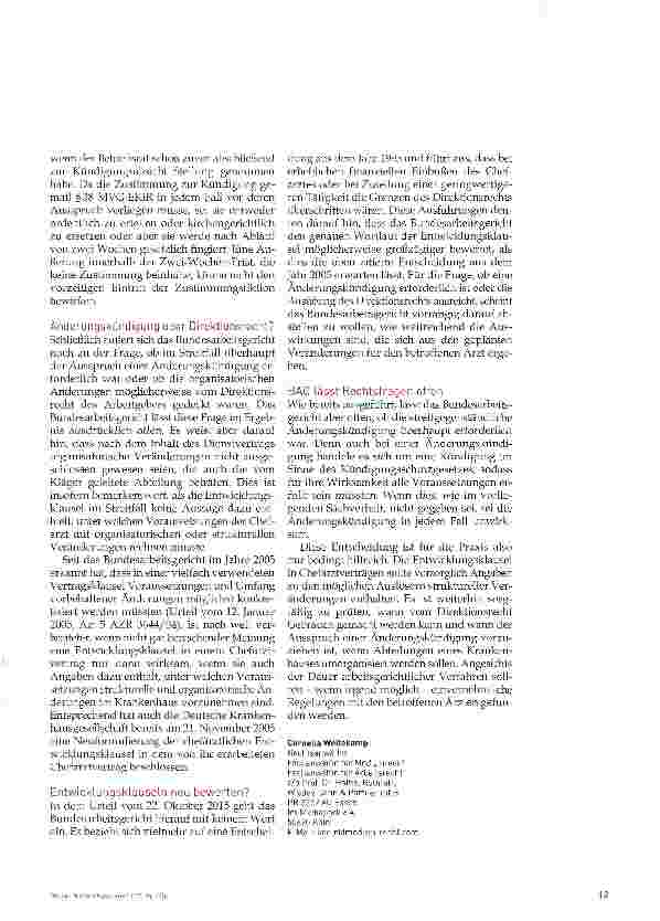 Vorschauseite 3: Änderungskündigung Chefarztvertrag und Beteiligung Mitarbeitervertretung