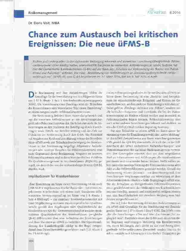 Vorschauseite 1: Chance zum Austausch bei kritischen Ereignissen: Die neue ÜFMS-B
