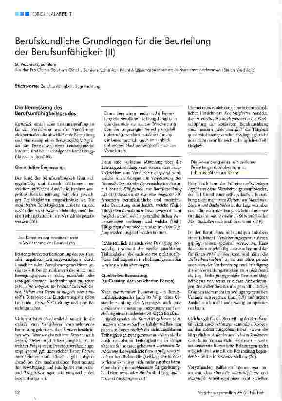 Vorschauseite 1: Berufskundliche Grundlagen für die Beurteilung der Berufsunfähigkeit
