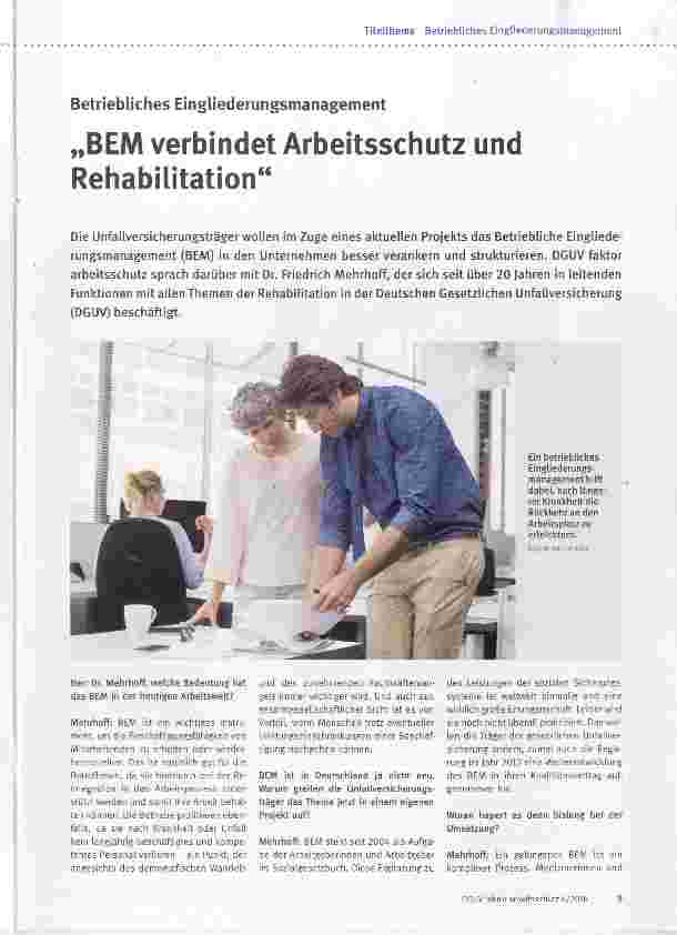 Vorschauseite 1: BEM verbindet Arbeitsschutz und Rehabilitation